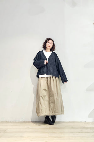 Linen denim collarless coat - 2 colours (pre-order)