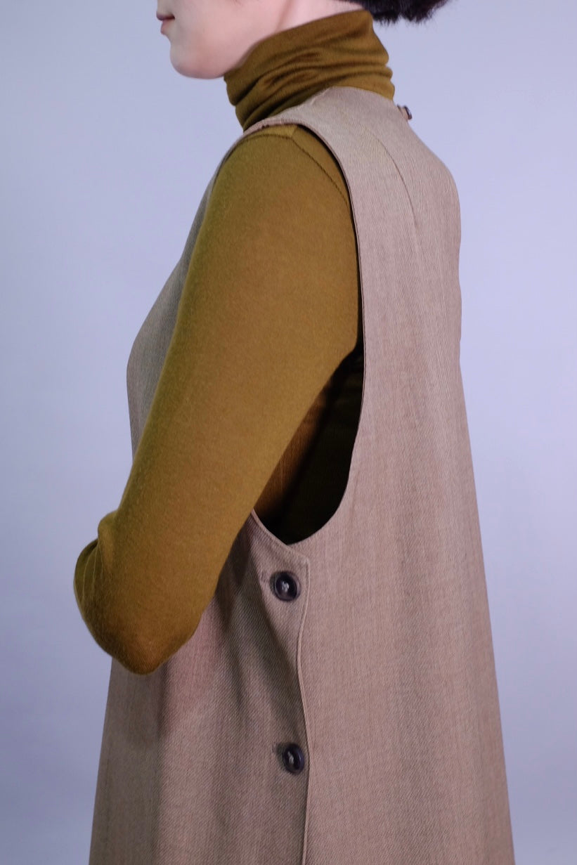 Side button up wool blended slit dress - 2 colours