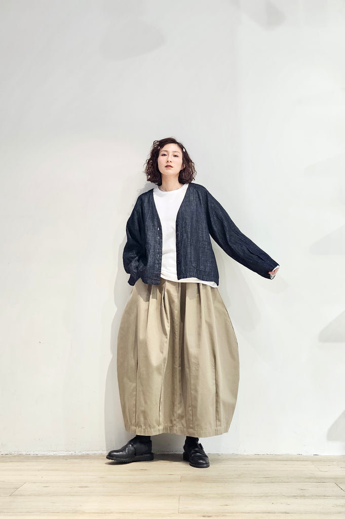 Linen denim collarless coat - 2 colours (pre-order)