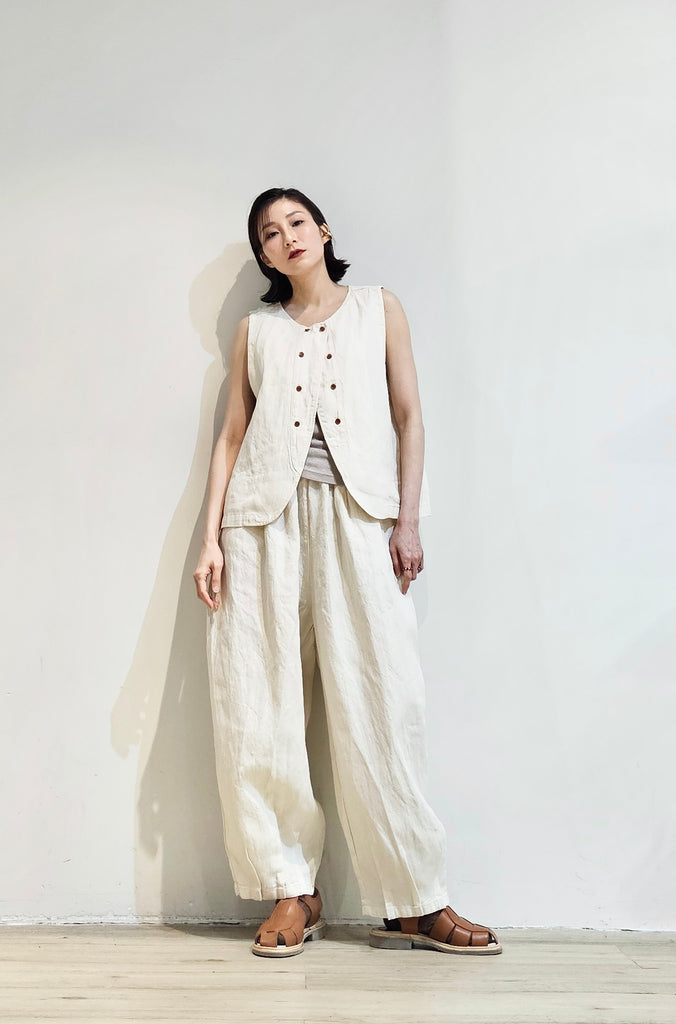 Double-breasted linen denim set waistcoat - 2 colours (pre-order)