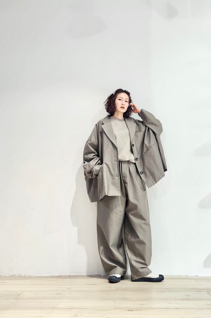 Oversized collarless nylon set blazer- 2 colours (pre-order)