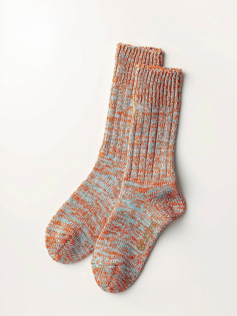 LUCKY SOCKS - Multi colour rib socks orange-light blue