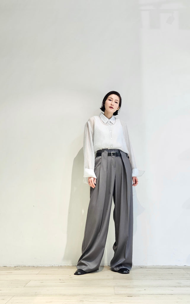 Full length pleated straight pants w/belt (pre-order)