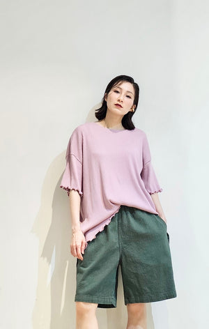 Oversized frill hem ribbed tee - 4 colours
