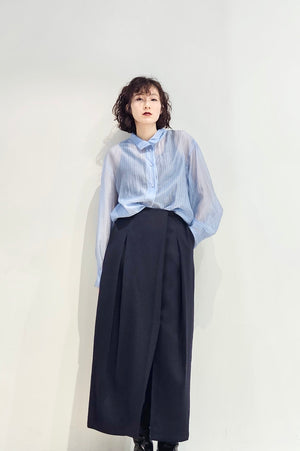 Stand collar stripe sheer blouse - 3 colours (pre-order)