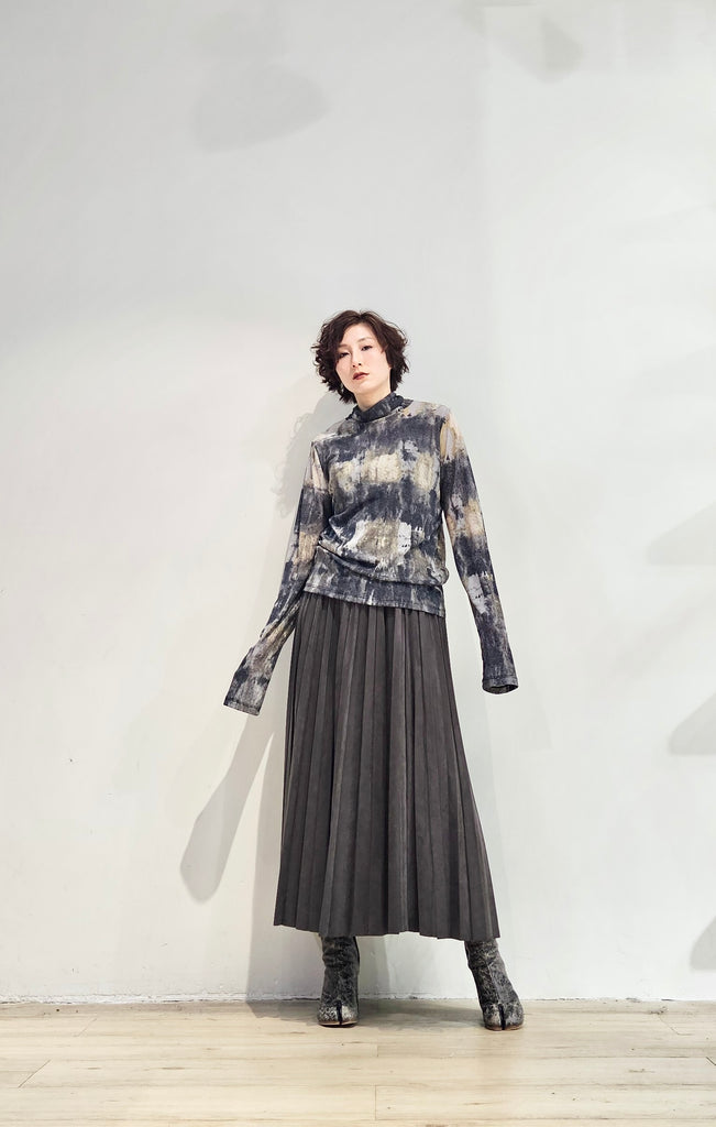 Turtle neck printed mesh top (pre-order)