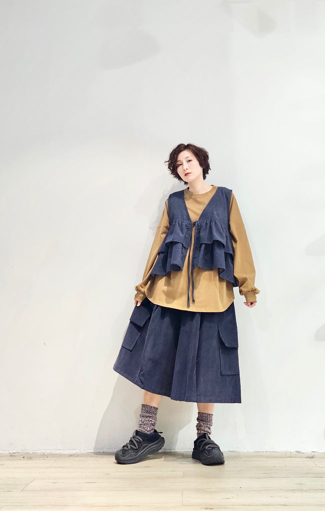 Corduroy tiered ruffle waistcoat - 2 colours (pre-order)