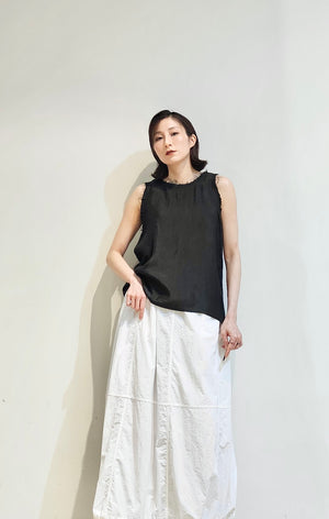 Crinkle satin raw hem tank top  - 4 colours
