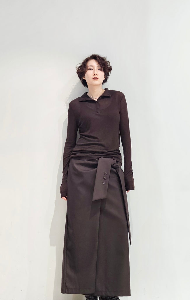 Ribbed cotton sheer stand collar tee - 4 colours (pre-order)