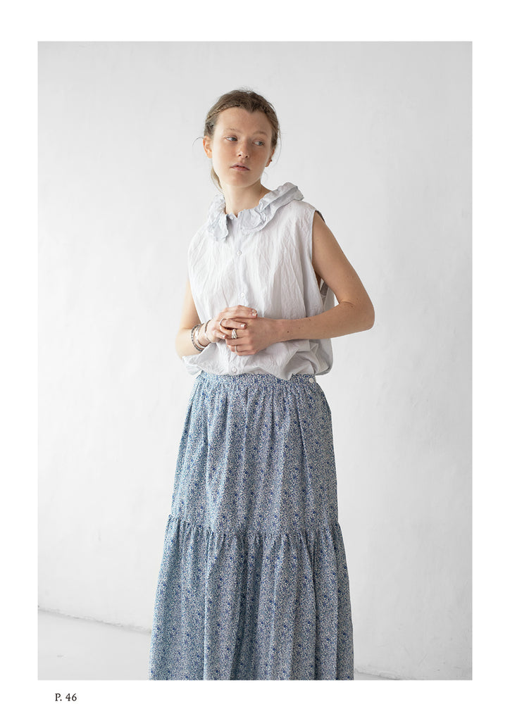 FINE COTTON*SILK FAILLE CLOTH Ruffle Collar Sleeveless Shirt