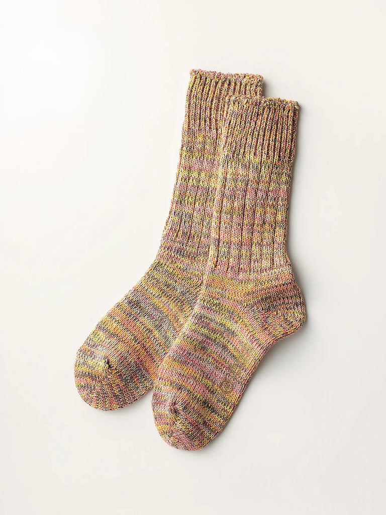 LUCKY SOCKS - Multi colour rib socks pink-yellow