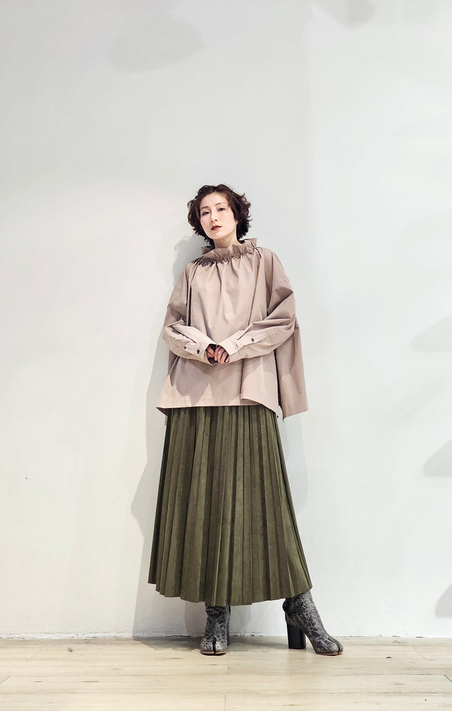 Stand collar drawstrings blouse - 2 colours (pre-order)