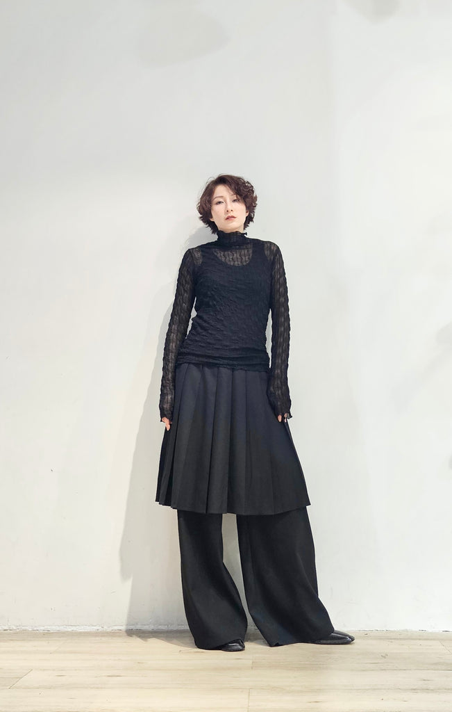 Stretchy crinkle sheer turtle neck top - 2 colours (pre-order)