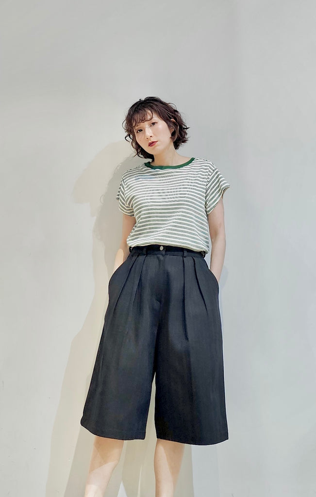 Herringbone denim knee-length set shorts (pre-order)
