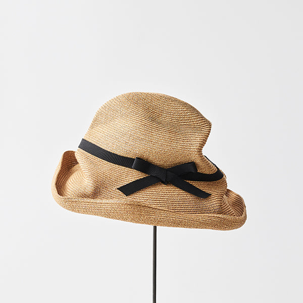Boxed Hat 11cm brim grosgrain ribbon- Mix brown x Black