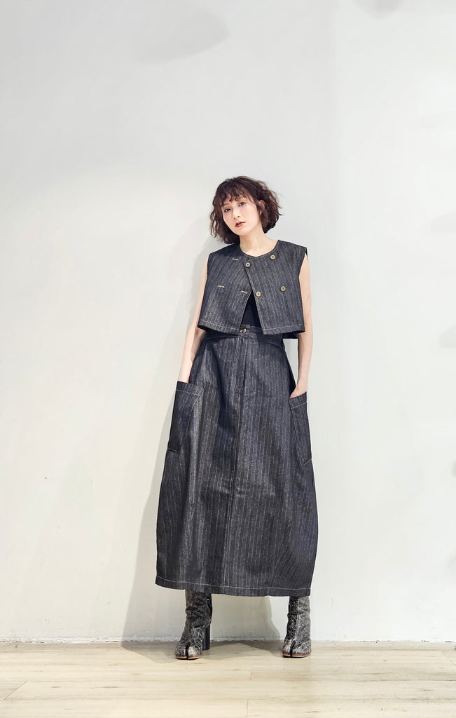 Stripe denim double-breasted set waistcoat (pre-order)