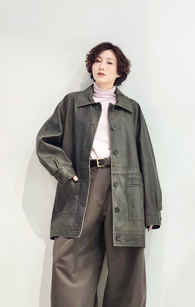 Vintage-like vegan leather button-up jacket - 2 colours (pre-order)