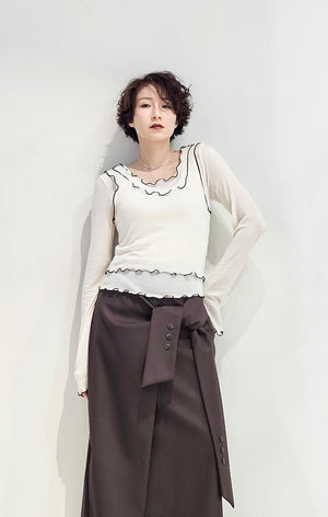 Frill hem scoop neck set top - 3 colours (pre-order)