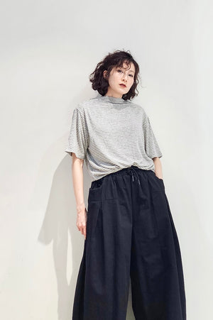 Relax fit stand collar stripe tee  - 4 colours (pre-order)