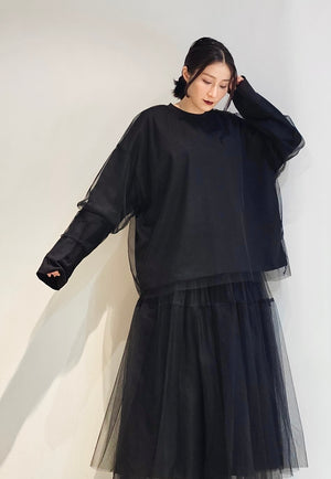 Loose fit tulle layered tee - 2 colours (pre-order)