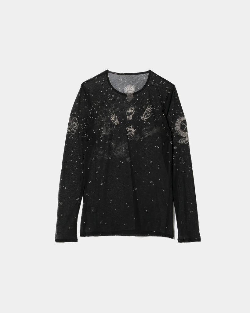 BEAUTIFUL PEOPLE- sheer R.P.S print jersey crew neck top black