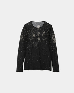 BEAUTIFUL PEOPLE- sheer R.P.S print jersey crew neck top black