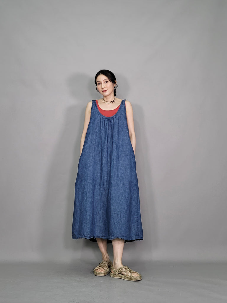 Washed linen denim 2-way dress (pre-order)