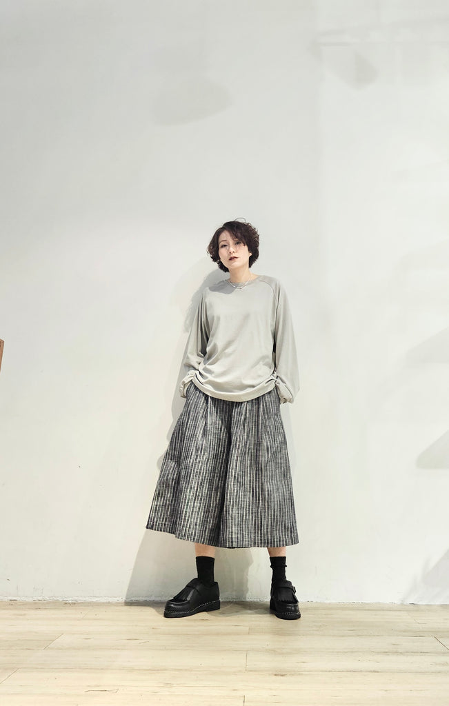 Non-fade denim stripe set culottes (Pre-order)