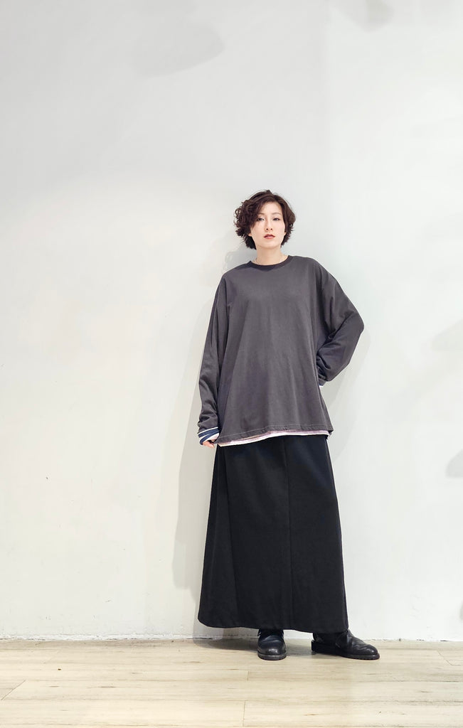 Oversized reversible plain/stripe tee- 2 colours