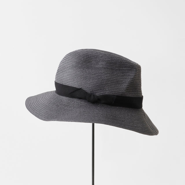 Boxed Hat 7cm herringbone ribbon - Charcoal x Black