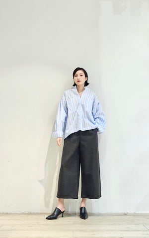 Collarless relax fit cropped shirt - 3 colours (Pre-order)
