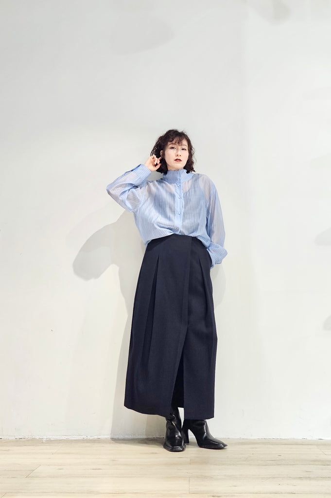 Stand collar stripe sheer blouse - 3 colours (pre-order)