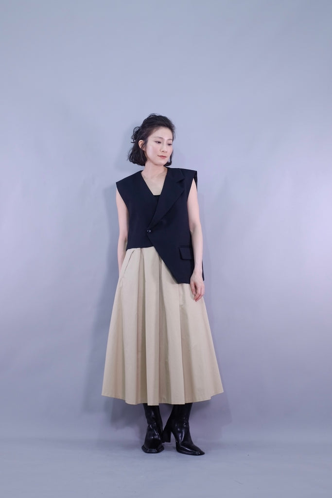Pleated flare canvas skirt -3 colours (pre-order)