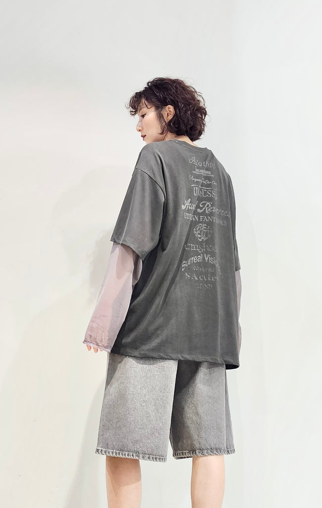Mesh sleeves print tee  - 2 colours (pre-order)