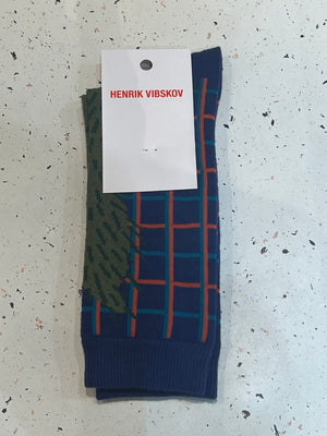 Henrik Vibskov Foxy Socks Femme- Navy Cactus Grid