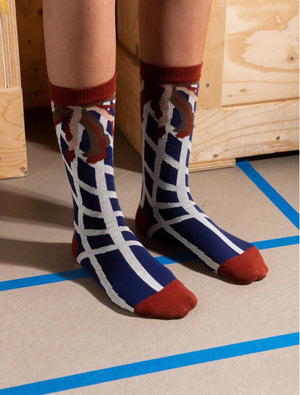 Henrik Vibskov Spotlight Socks Femme- Navy Red Fog Lines