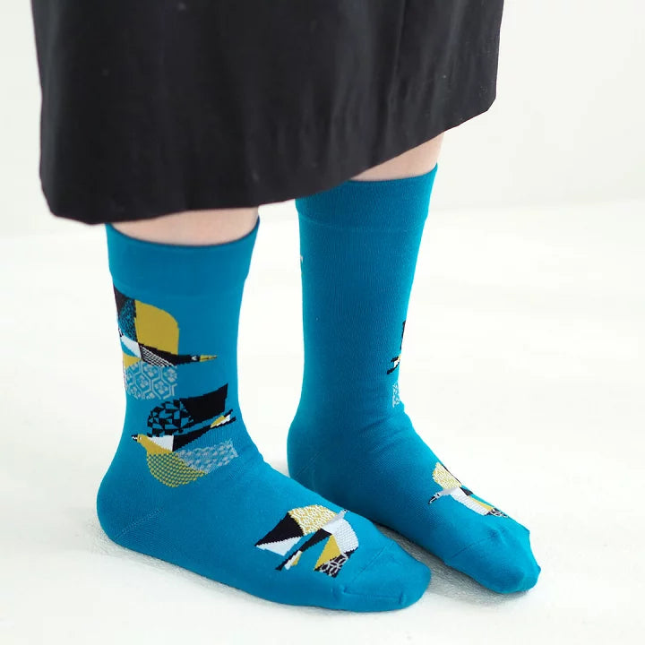 【andè 】WATARIDORI Blue High guage crew socks