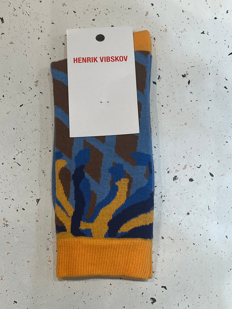 Henrik Vibskov Spotlight Socks Femme- Brown Apricot Blue Lines