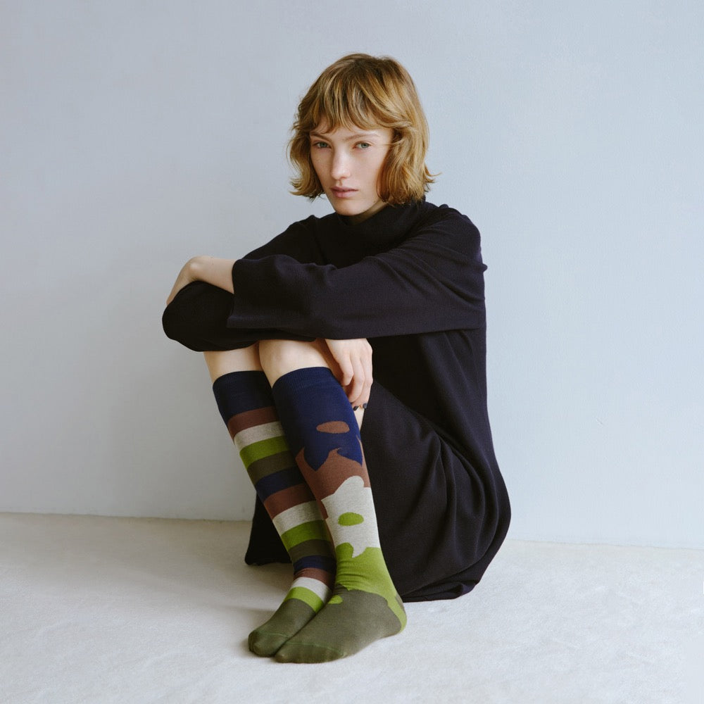【2nd PALETTE 】- matcha_border knee-high socks