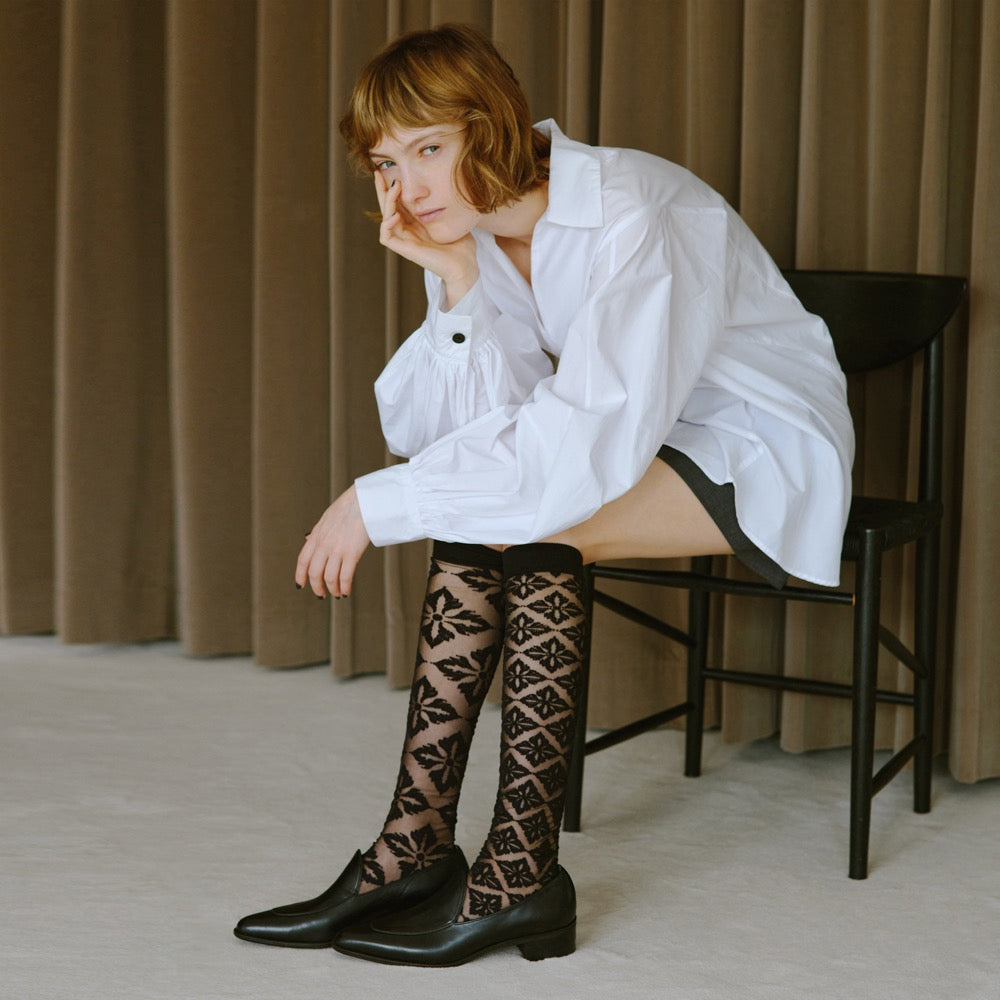 【2nd PALETTE 】 - noir_deco knee-length socks