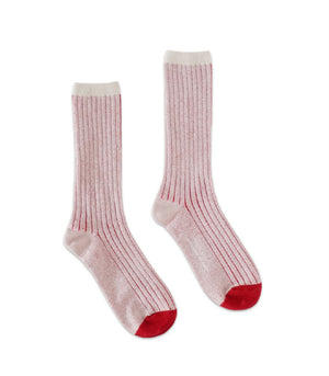 Contrasting 2-tone ribbed socks, Cherry/ Tofu
