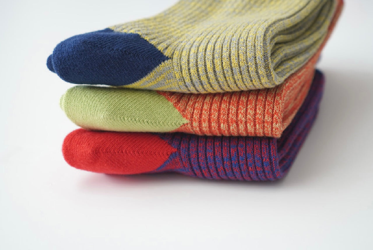 Multicoloured melange textured socks, Orange/ Lime