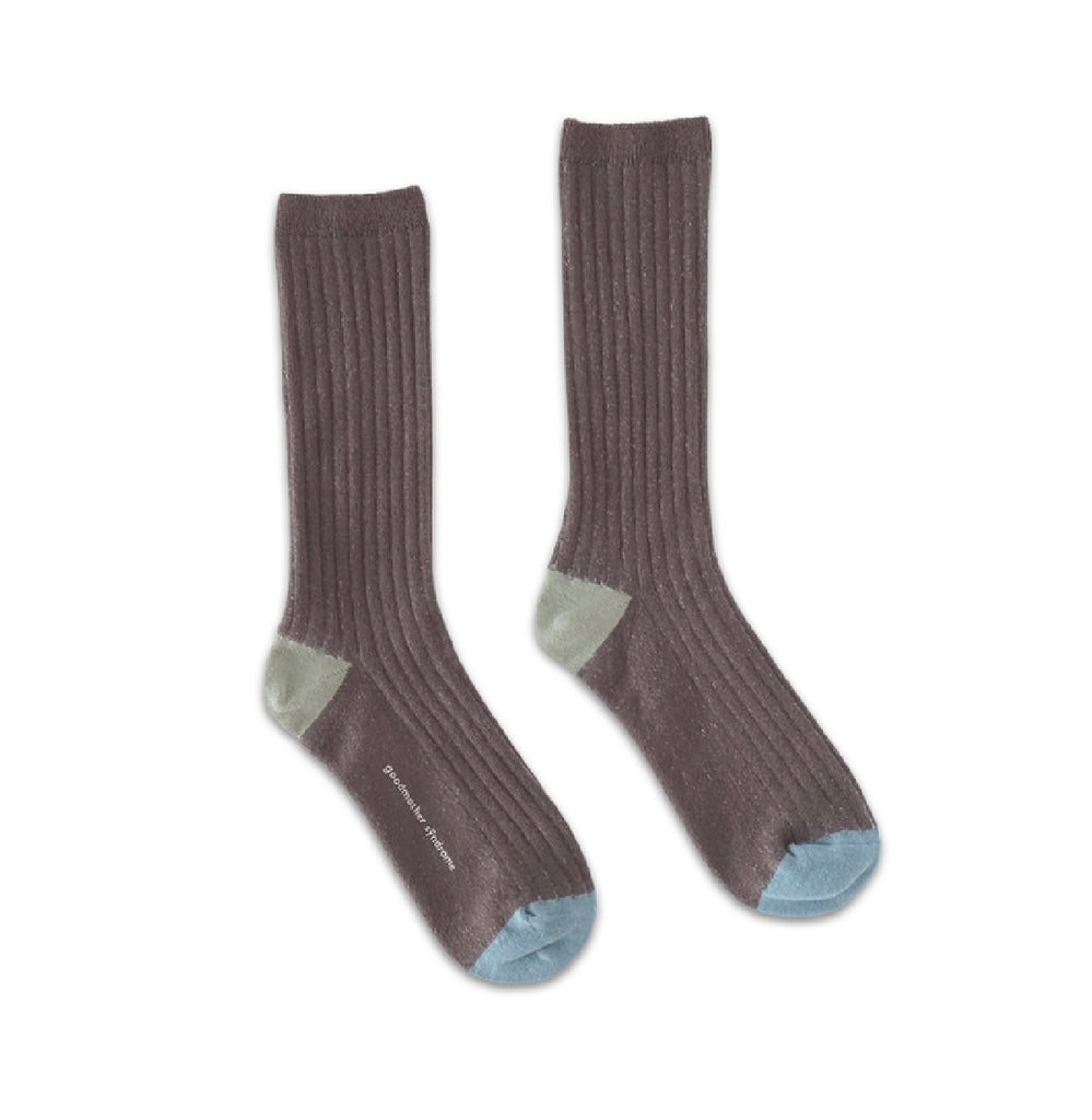 Contrasting 2-tone ribbed socks, Deep taupe/ Ecru
