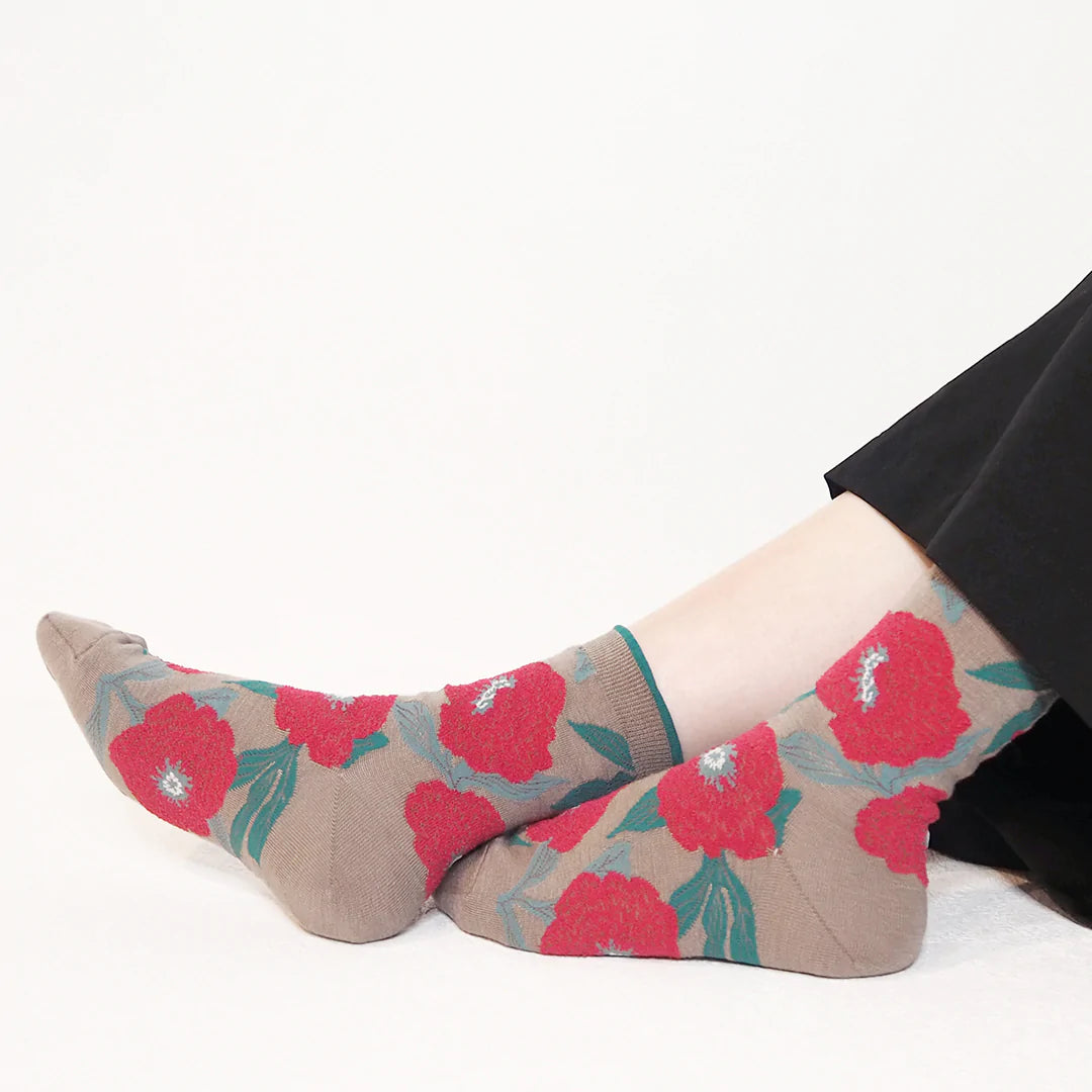 【Maison Blanche 】Peony grey Inner Silk Double Knitted socks